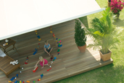kids under awning from above