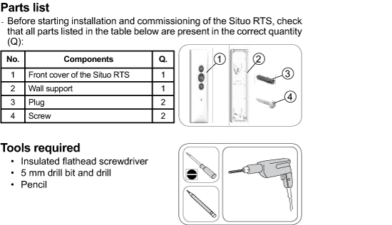 Situo parts list + tools