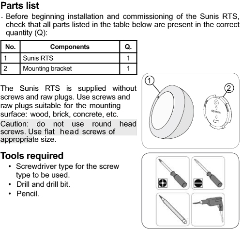 Sunis parts list